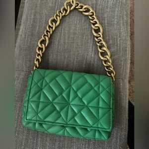 ZARA green puffy bag with gold chain handle